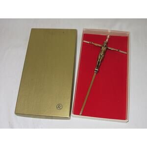 Gold Tone Metal Wall Hanging Crucifix Cross Vintage Religious Jesus